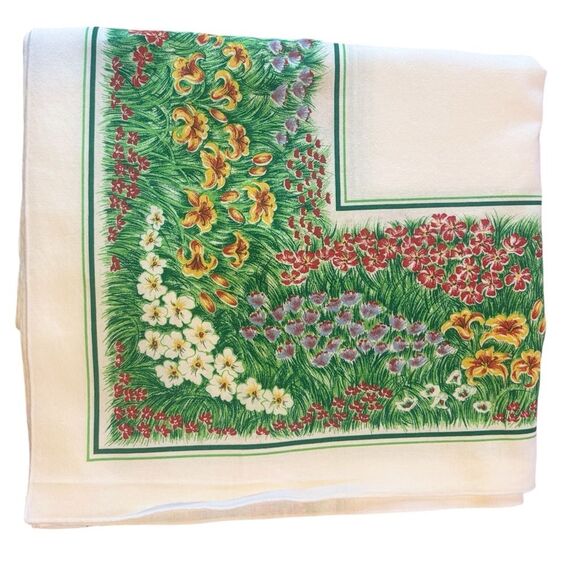 VTG Sunweave Linen Corp Floral Garden Cotton Rectangular Tablecloth 62" x 100" - Picture 1 of 6